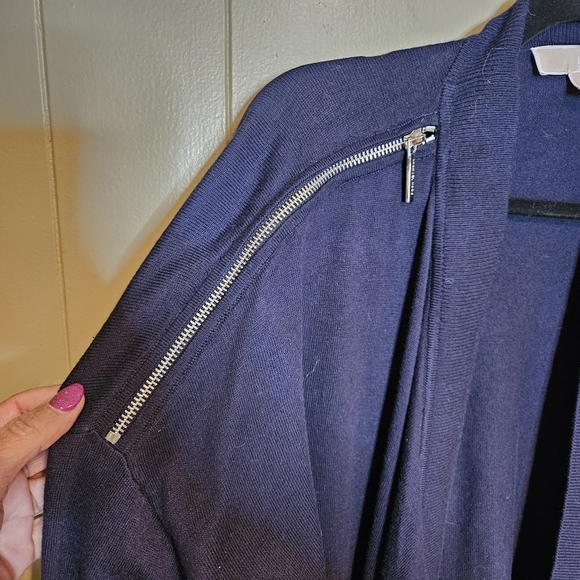 Michael Kors Navy Blue Cardigan Knit Sweater with Zip Shoulders, Plus-Size 2X - Picture 2 of 6